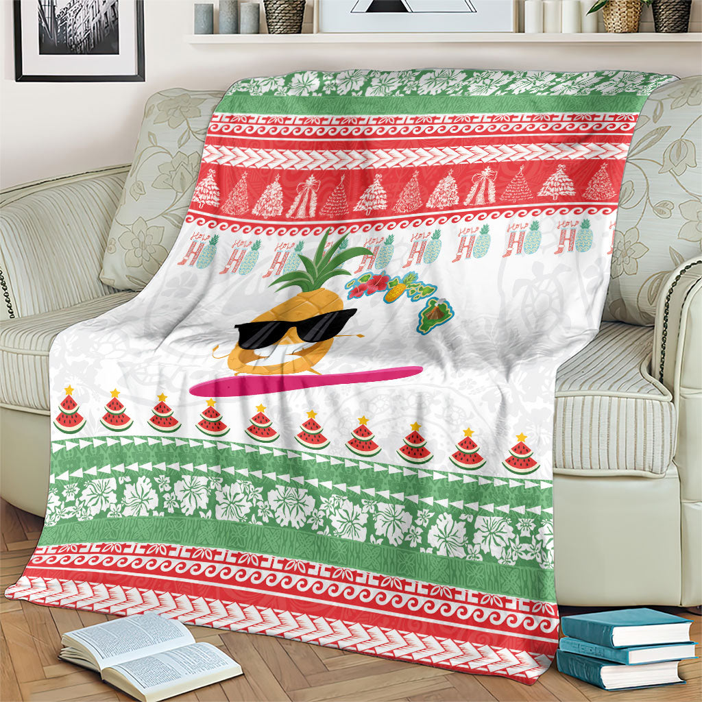 Hawaiian Mele Kalikimaka Blanket Funny Pineapple Surfing with Map Christmas Stripe Elements