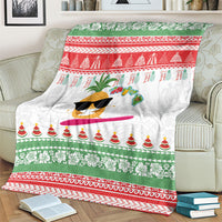 Hawaiian Mele Kalikimaka Blanket Funny Pineapple Surfing with Map Christmas Stripe Elements