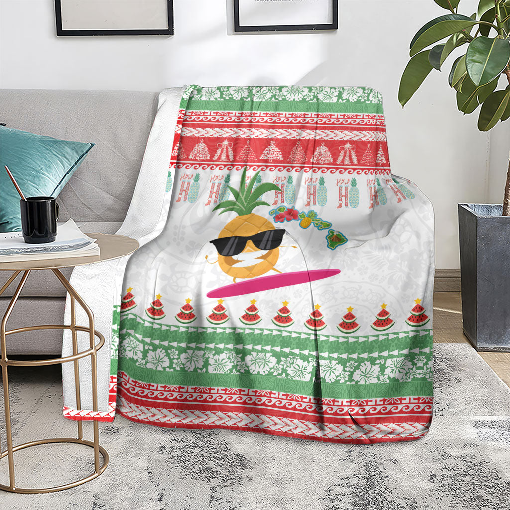 Hawaiian Mele Kalikimaka Blanket Funny Pineapple Surfing with Map Christmas Stripe Elements