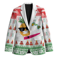Hawaiian Mele Kalikimaka Blazer Funny Pineapple Surfing with Map Christmas Stripe Elements