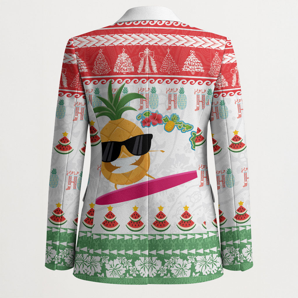 Hawaiian Mele Kalikimaka Blazer Funny Pineapple Surfing with Map Christmas Stripe Elements