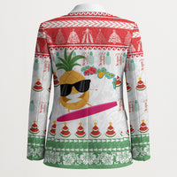 Hawaiian Mele Kalikimaka Blazer Funny Pineapple Surfing with Map Christmas Stripe Elements