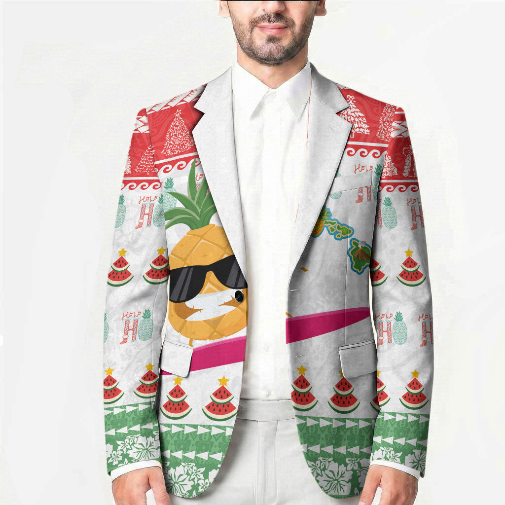 Hawaiian Mele Kalikimaka Blazer Funny Pineapple Surfing with Map Christmas Stripe Elements