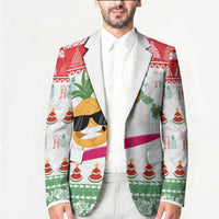 Hawaiian Mele Kalikimaka Blazer Funny Pineapple Surfing with Map Christmas Stripe Elements
