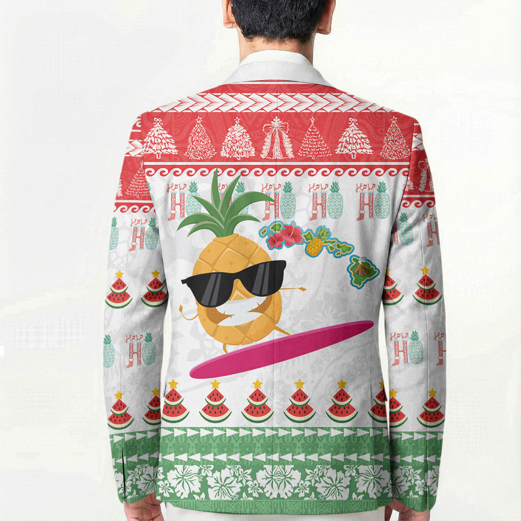 Hawaiian Mele Kalikimaka Blazer Funny Pineapple Surfing with Map Christmas Stripe Elements