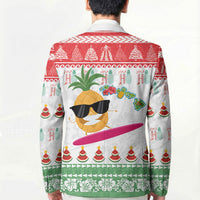 Hawaiian Mele Kalikimaka Blazer Funny Pineapple Surfing with Map Christmas Stripe Elements