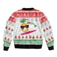 Hawaiian Mele Kalikimaka Bomber Jacket Funny Pineapple Surfing with Map Christmas Stripe Elements