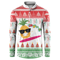 Hawaiian Mele Kalikimaka Button Sweatshirt Funny Pineapple Surfing with Map Christmas Stripe Elements