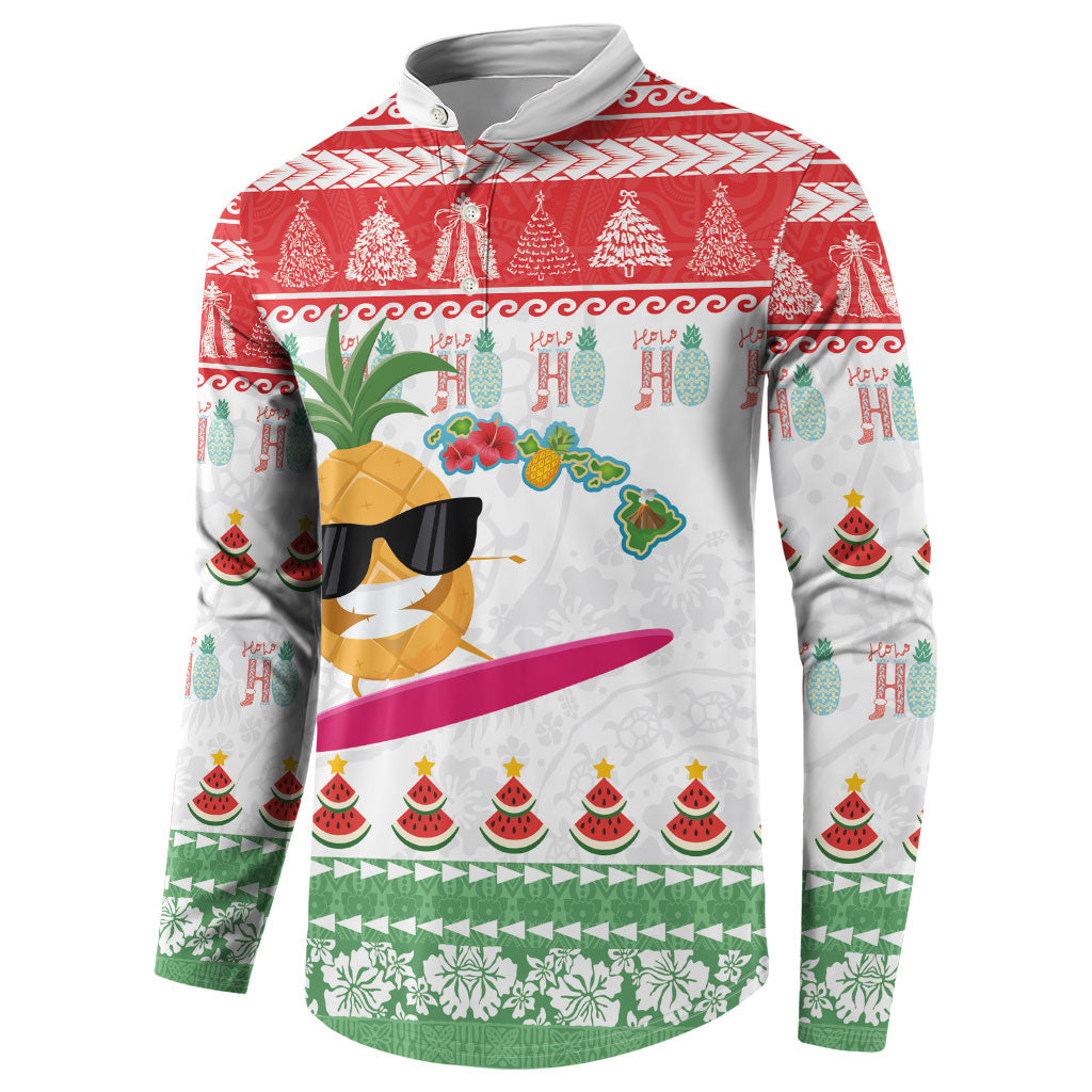 Hawaiian Mele Kalikimaka Button Sweatshirt Funny Pineapple Surfing with Map Christmas Stripe Elements