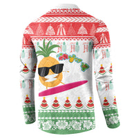 Hawaiian Mele Kalikimaka Button Sweatshirt Funny Pineapple Surfing with Map Christmas Stripe Elements