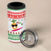 Hawaiian Mele Kalikimaka 4 in 1 Can Cooler Tumbler Funny Pineapple Surfing with Map Christmas Stripe Elements