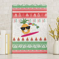 Hawaiian Mele Kalikimaka Canvas Wall Art Funny Pineapple Surfing with Map Christmas Stripe Elements