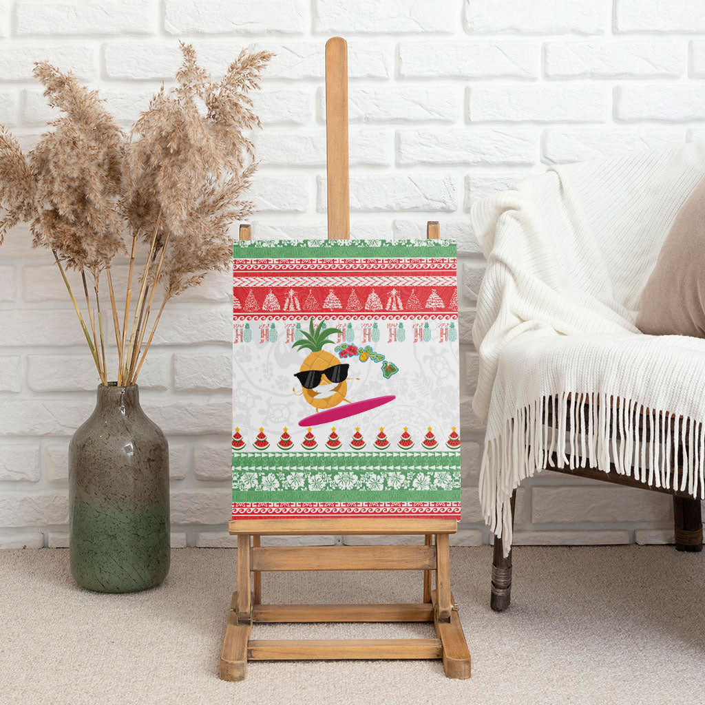 Hawaiian Mele Kalikimaka Canvas Wall Art Funny Pineapple Surfing with Map Christmas Stripe Elements
