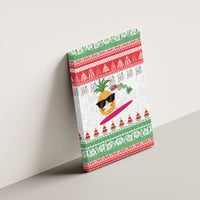 Hawaiian Mele Kalikimaka Canvas Wall Art Funny Pineapple Surfing with Map Christmas Stripe Elements