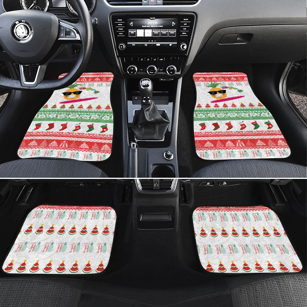 Hawaiian Mele Kalikimaka Car Mats Funny Pineapple Surfing with Map Christmas Stripe Elements