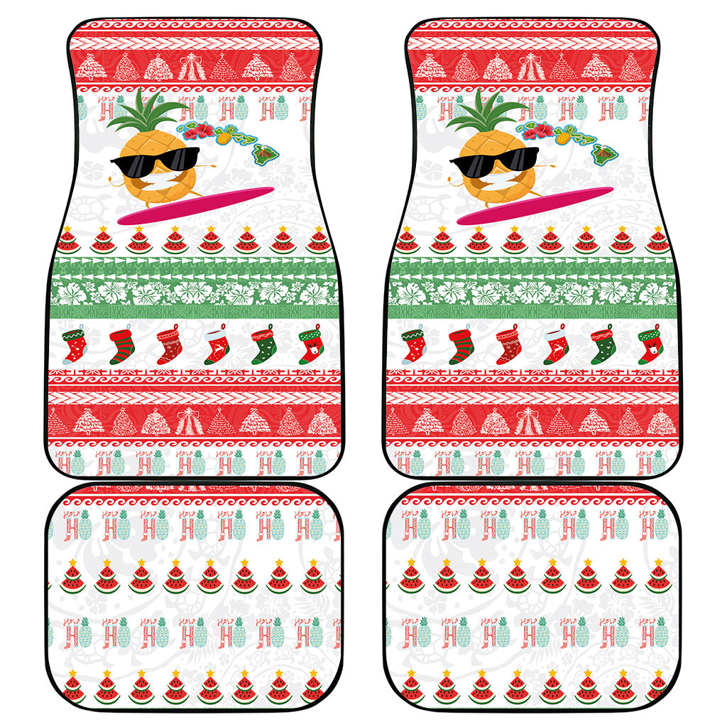 Hawaiian Mele Kalikimaka Car Mats Funny Pineapple Surfing with Map Christmas Stripe Elements