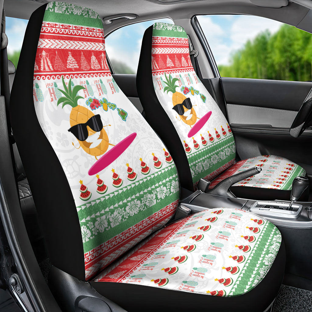 Hawaiian Mele Kalikimaka Car Seat Cover Funny Pineapple Surfing with Map Christmas Stripe Elements