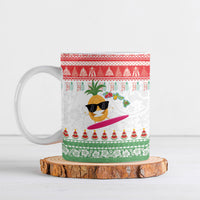 Hawaiian Mele Kalikimaka Ceramic Mug Funny Pineapple Surfing with Map Christmas Stripe Elements