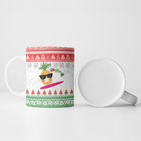 Hawaiian Mele Kalikimaka Ceramic Mug Funny Pineapple Surfing with Map Christmas Stripe Elements