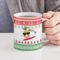 Hawaiian Mele Kalikimaka Ceramic Mug Funny Pineapple Surfing with Map Christmas Stripe Elements
