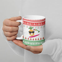 Hawaiian Mele Kalikimaka Ceramic Mug Funny Pineapple Surfing with Map Christmas Stripe Elements