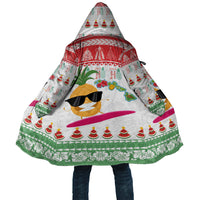 Hawaiian Mele Kalikimaka Cloak Funny Pineapple Surfing with Map Christmas Stripe Elements