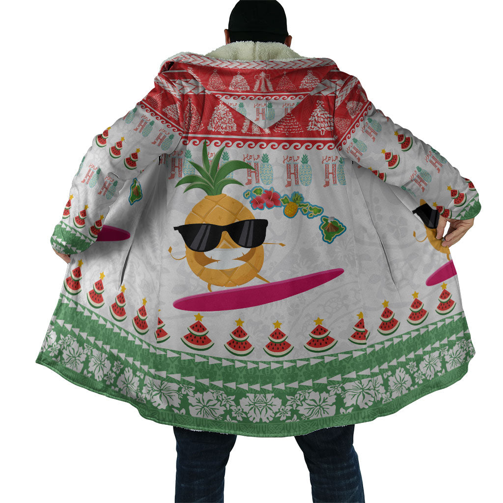 Hawaiian Mele Kalikimaka Cloak Funny Pineapple Surfing with Map Christmas Stripe Elements
