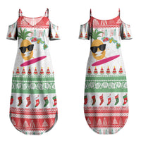 Hawaiian Mele Kalikimaka Couples Matching Summer Maxi Dress and Long Sleeve Button Shirt Funny Pineapple Surfing with Map Christmas Stripe Elements