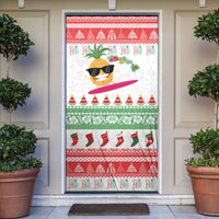 Hawaiian Mele Kalikimaka Door Cover Funny Pineapple Surfing with Map Christmas Stripe Elements
