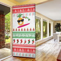 Hawaiian Mele Kalikimaka Door Cover Funny Pineapple Surfing with Map Christmas Stripe Elements