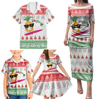 Hawaiian Mele Kalikimaka Family Matching Puletasi and Hawaiian Shirt Funny Pineapple Surfing with Map Christmas Stripe Elements