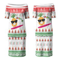 Hawaiian Mele Kalikimaka Family Matching Puletasi and Hawaiian Shirt Funny Pineapple Surfing with Map Christmas Stripe Elements