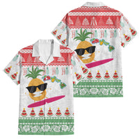Hawaiian Mele Kalikimaka Family Matching Summer Maxi Dress and Hawaiian Shirt Funny Pineapple Surfing with Map Christmas Stripe Elements