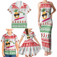 Hawaiian Mele Kalikimaka Family Matching Tank Maxi Dress and Hawaiian Shirt Funny Pineapple Surfing with Map Christmas Stripe Elements