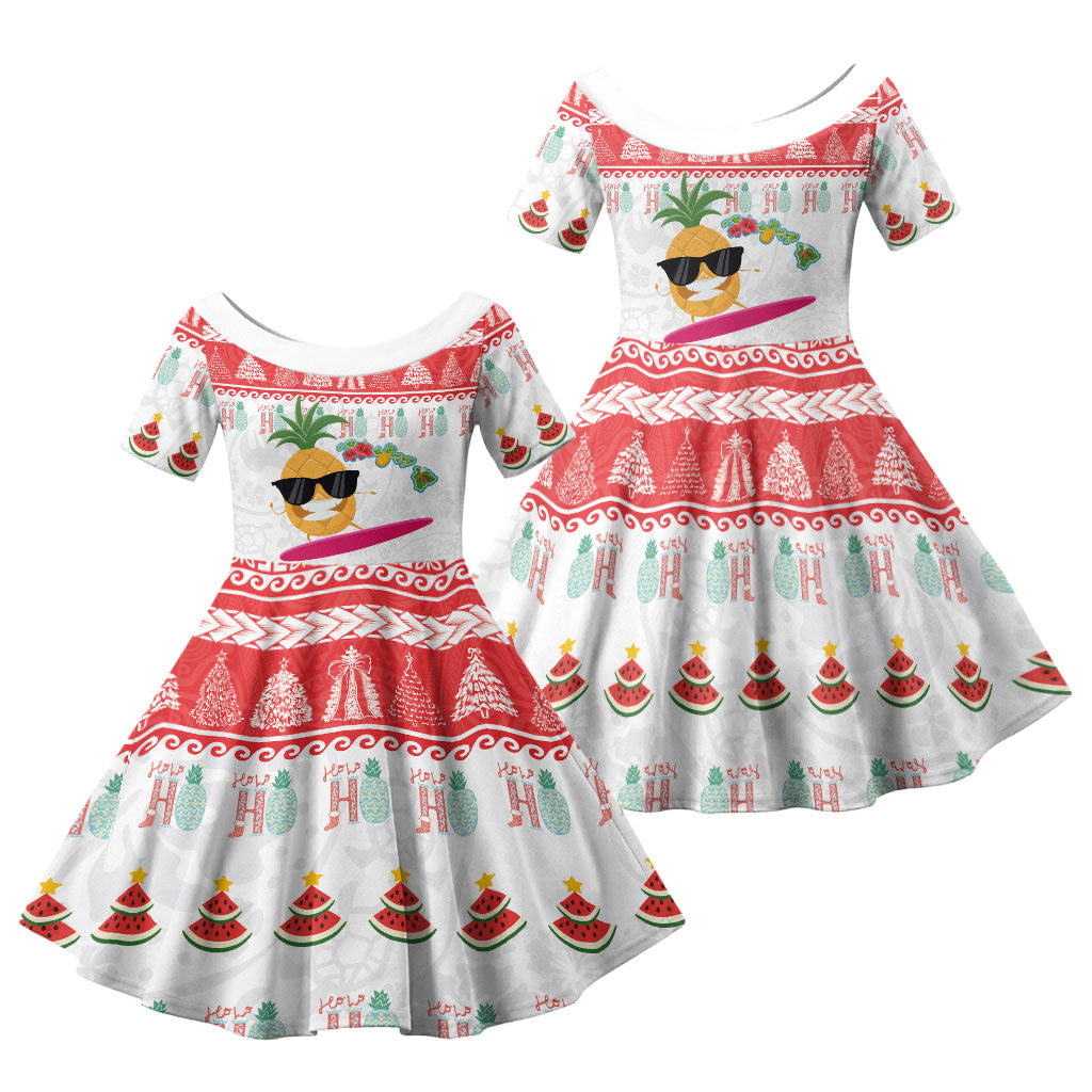 Hawaiian Mele Kalikimaka Family Matching Tank Maxi Dress and Hawaiian Shirt Funny Pineapple Surfing with Map Christmas Stripe Elements
