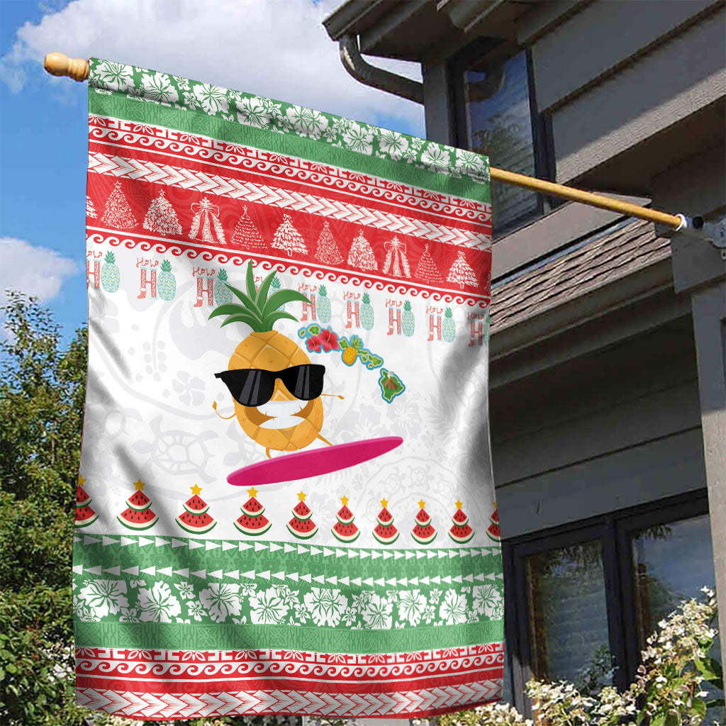 Hawaiian Mele Kalikimaka Garden Flag Funny Pineapple Surfing with Map Christmas Stripe Elements