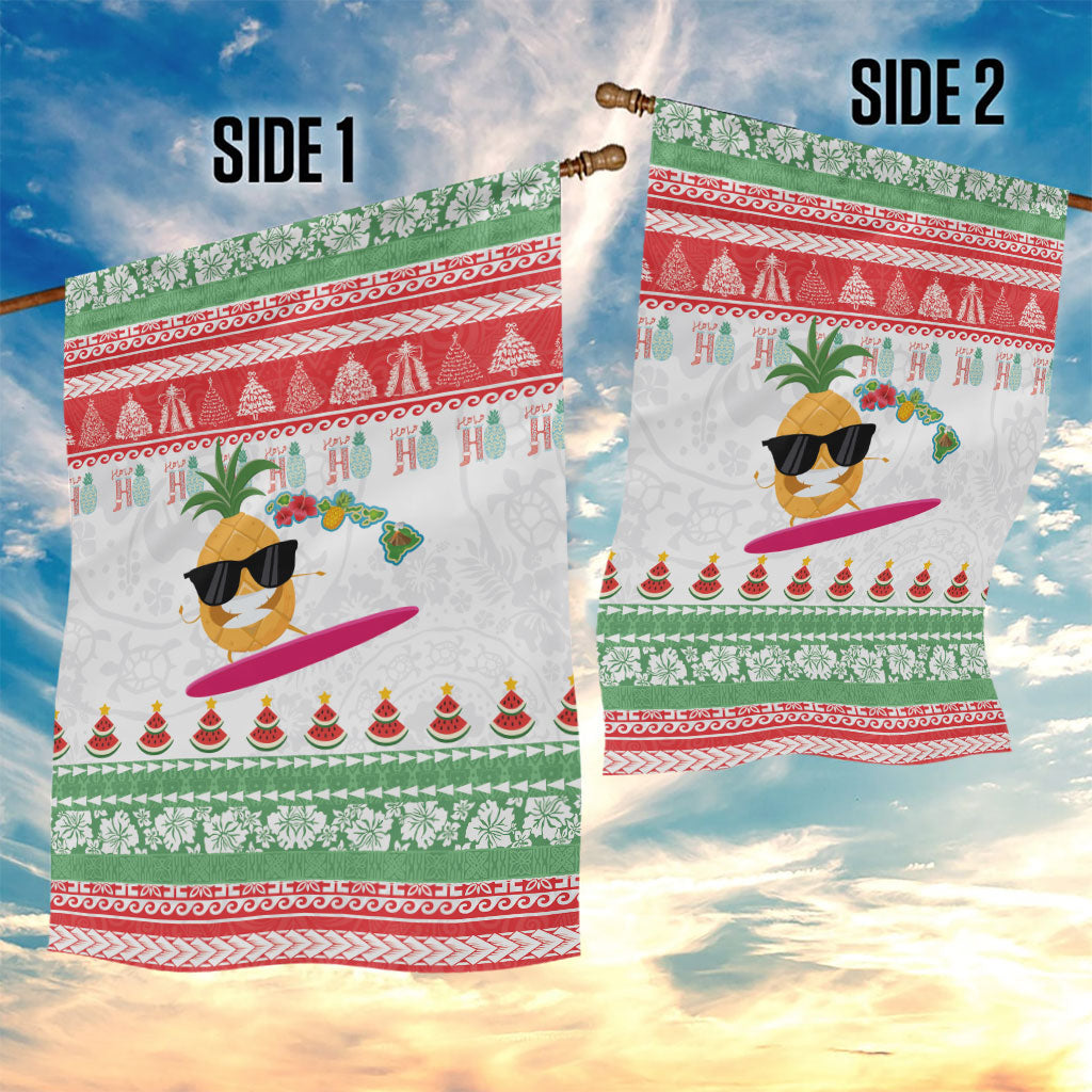 Hawaiian Mele Kalikimaka Garden Flag Funny Pineapple Surfing with Map Christmas Stripe Elements