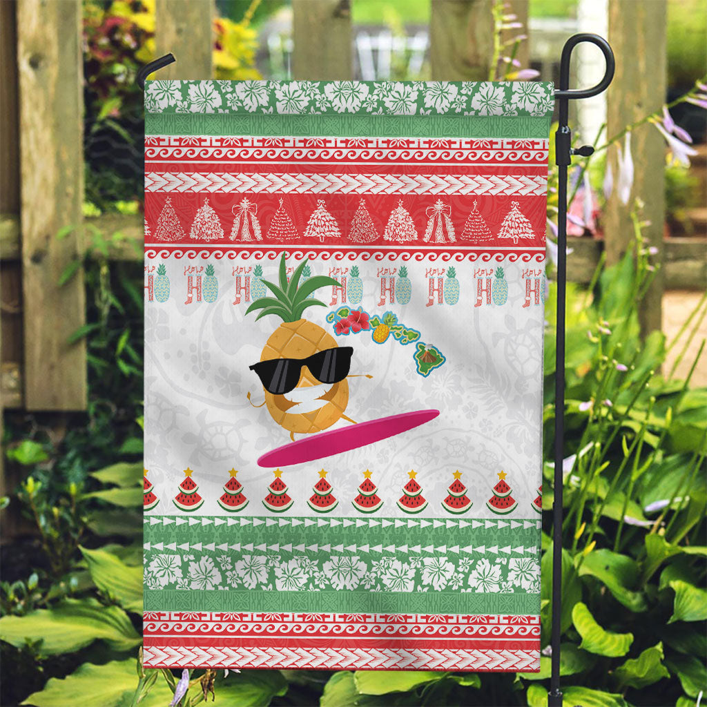 Hawaiian Mele Kalikimaka Garden Flag Funny Pineapple Surfing with Map Christmas Stripe Elements