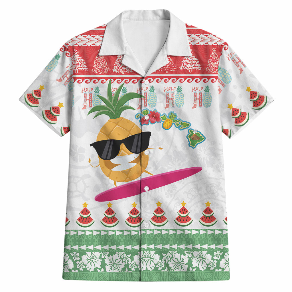 Hawaiian Mele Kalikimaka Hawaiian Shirt Funny Pineapple Surfing with Map Christmas Stripe Elements