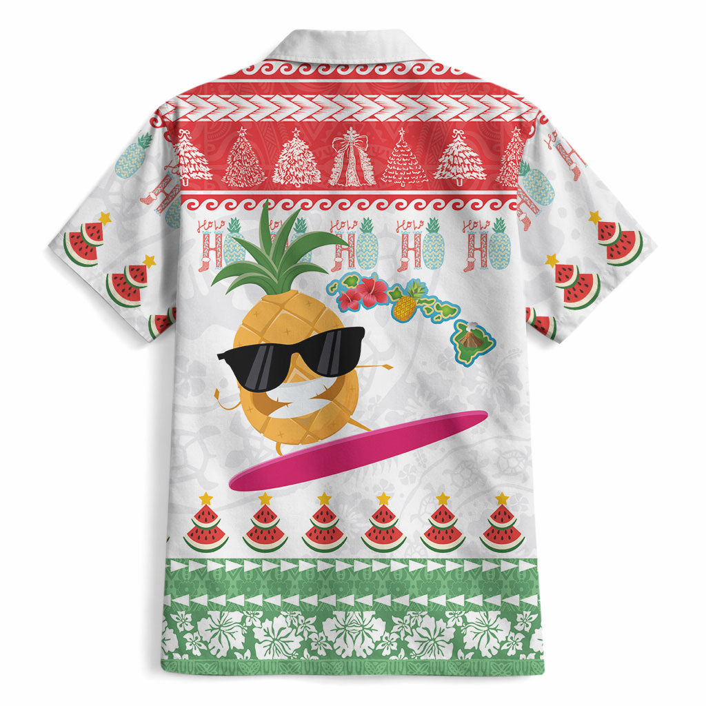 Hawaiian Mele Kalikimaka Hawaiian Shirt Funny Pineapple Surfing with Map Christmas Stripe Elements