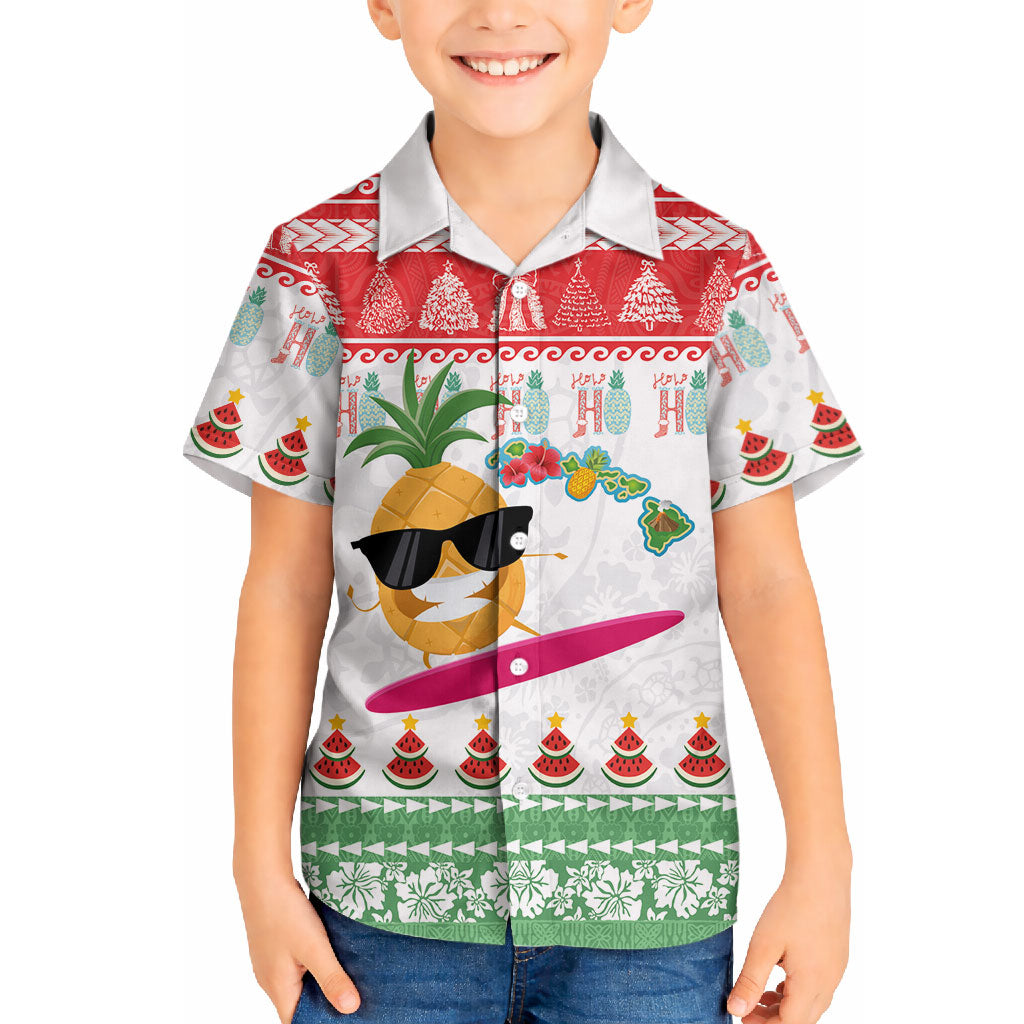 Hawaiian Mele Kalikimaka Hawaiian Shirt Funny Pineapple Surfing with Map Christmas Stripe Elements
