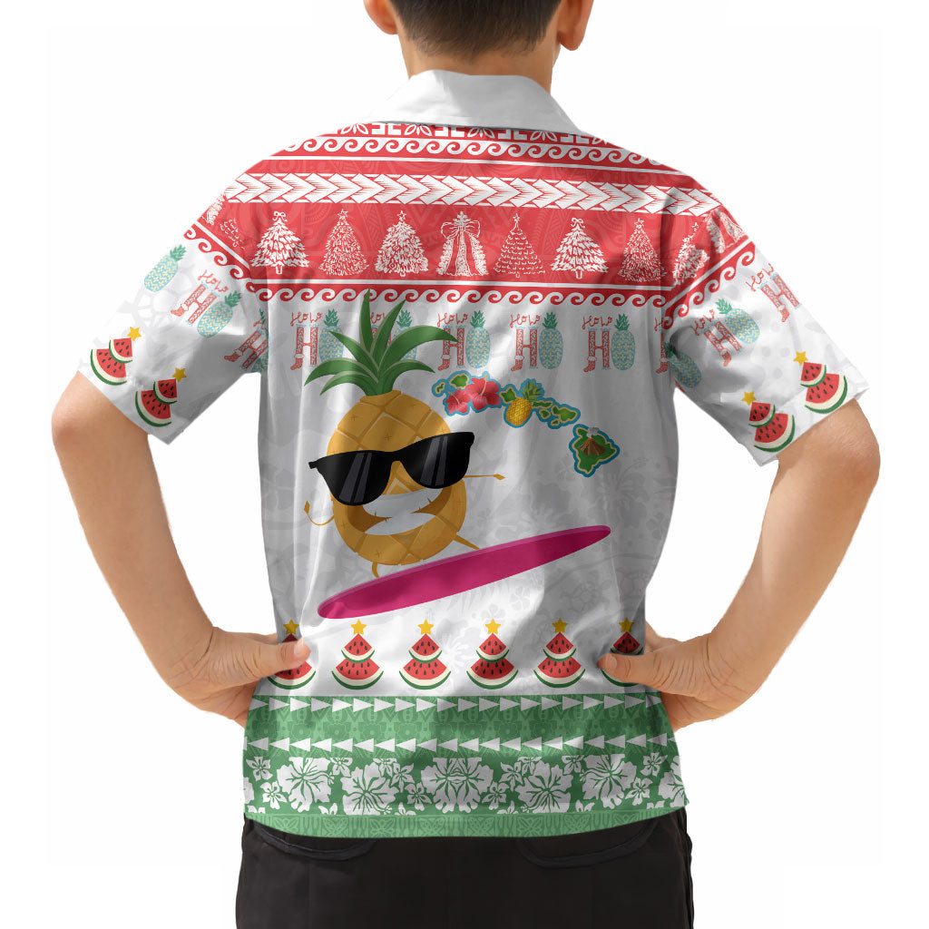 Hawaiian Mele Kalikimaka Hawaiian Shirt Funny Pineapple Surfing with Map Christmas Stripe Elements