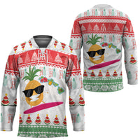 Hawaiian Mele Kalikimaka Hockey Jersey Funny Pineapple Surfing with Map Christmas Stripe Elements