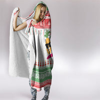 Hawaiian Mele Kalikimaka Hooded Blanket Funny Pineapple Surfing with Map Christmas Stripe Elements
