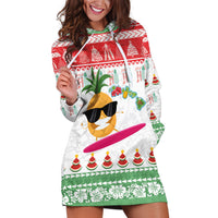 Hawaiian Mele Kalikimaka Hoodie Dress Funny Pineapple Surfing with Map Christmas Stripe Elements