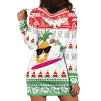 Hawaiian Mele Kalikimaka Hoodie Dress Funny Pineapple Surfing with Map Christmas Stripe Elements