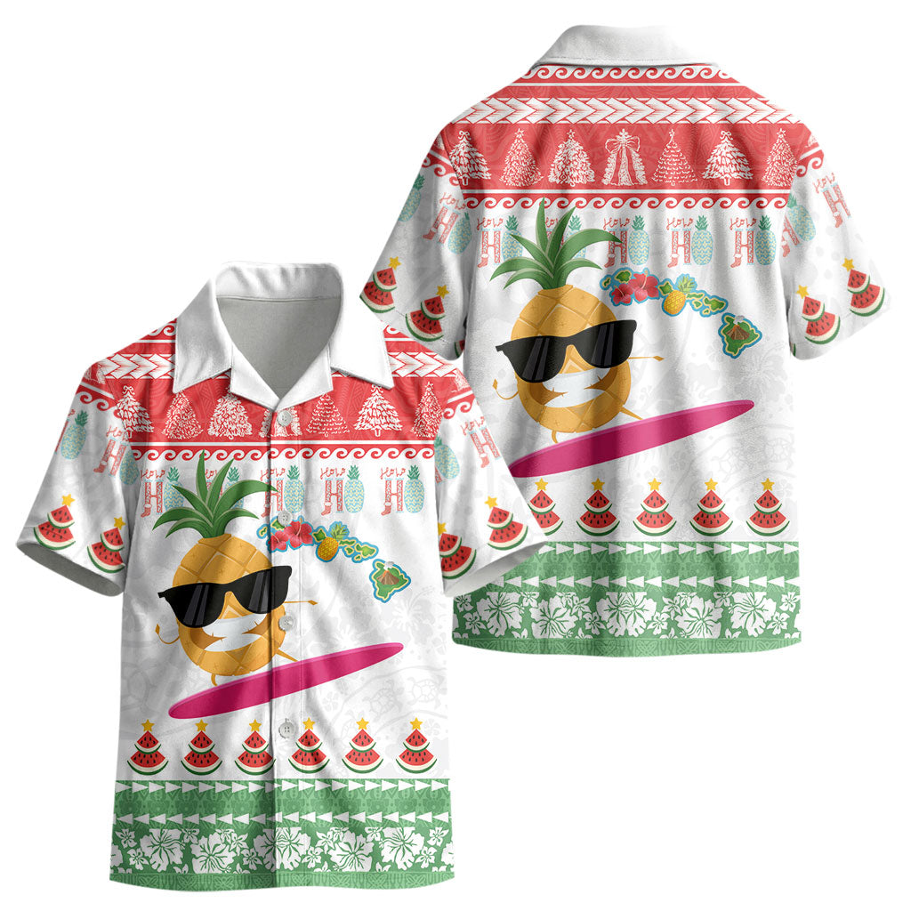 Hawaiian Mele Kalikimaka Kid Hawaiian Shirt Funny Pineapple Surfing with Map Christmas Stripe Elements