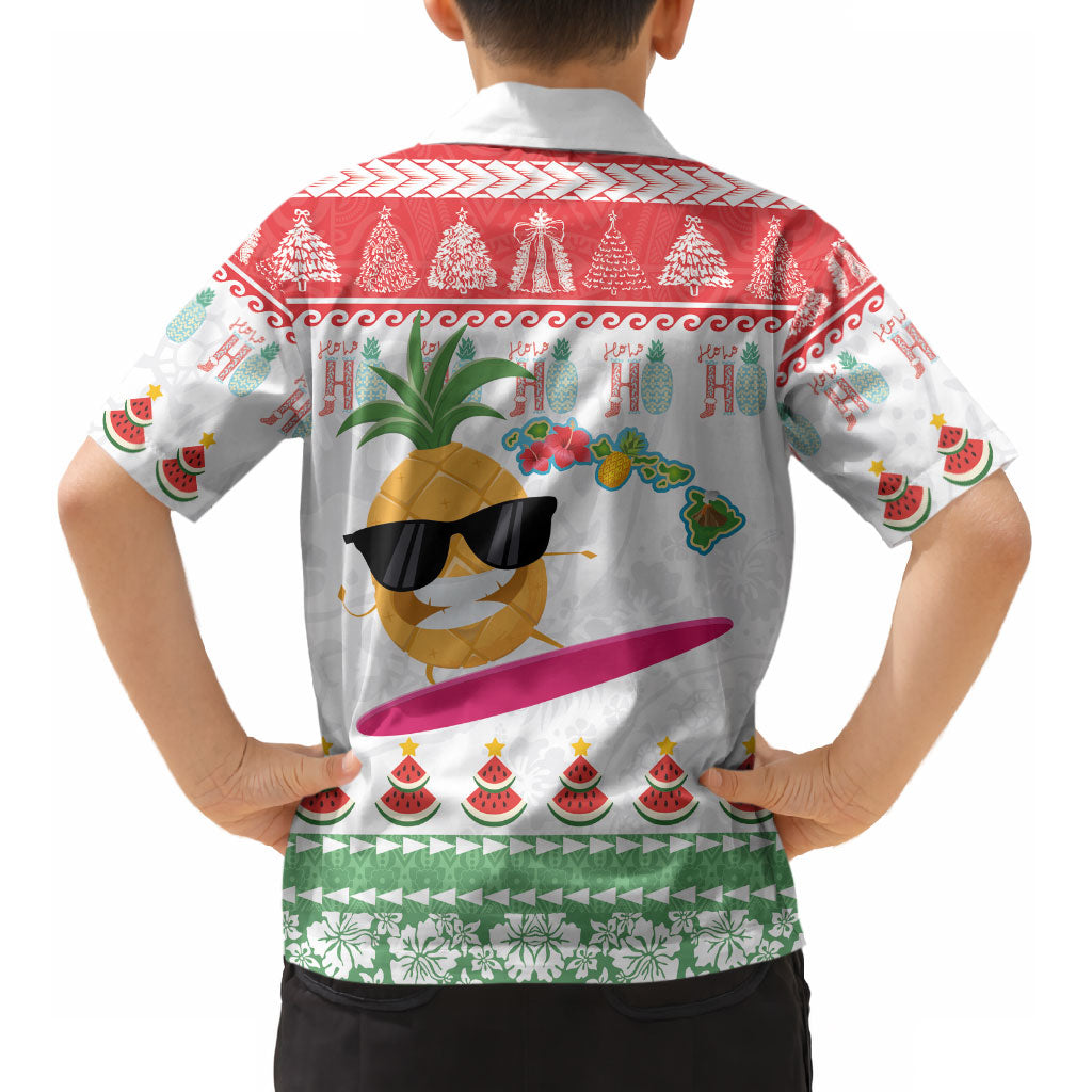 Hawaiian Mele Kalikimaka Kid Hawaiian Shirt Funny Pineapple Surfing with Map Christmas Stripe Elements