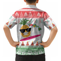 Hawaiian Mele Kalikimaka Kid Hawaiian Shirt Funny Pineapple Surfing with Map Christmas Stripe Elements