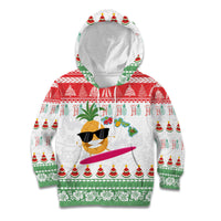 Hawaiian Mele Kalikimaka Kid Hoodie Funny Pineapple Surfing with Map Christmas Stripe Elements